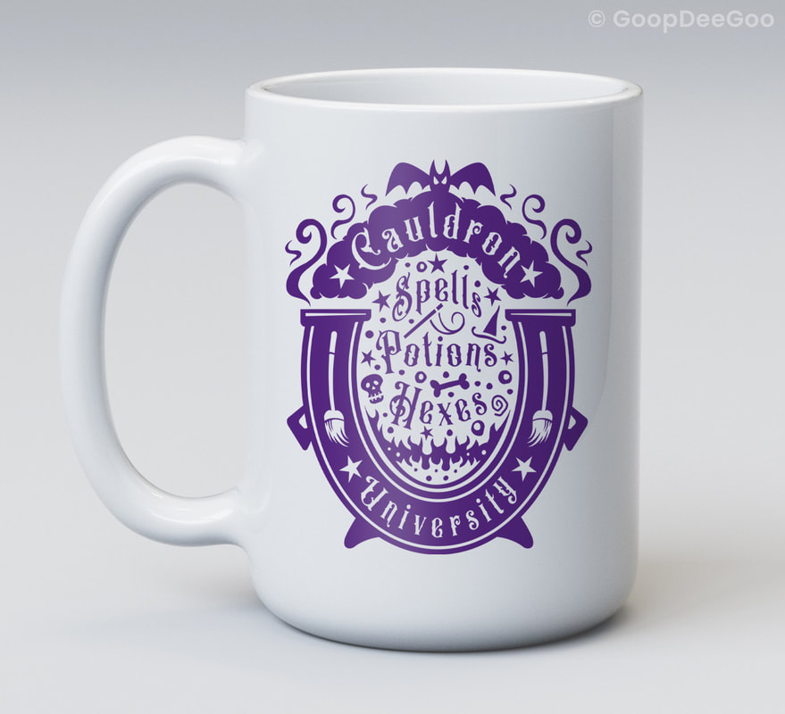Cauldron University school logo for witches with 